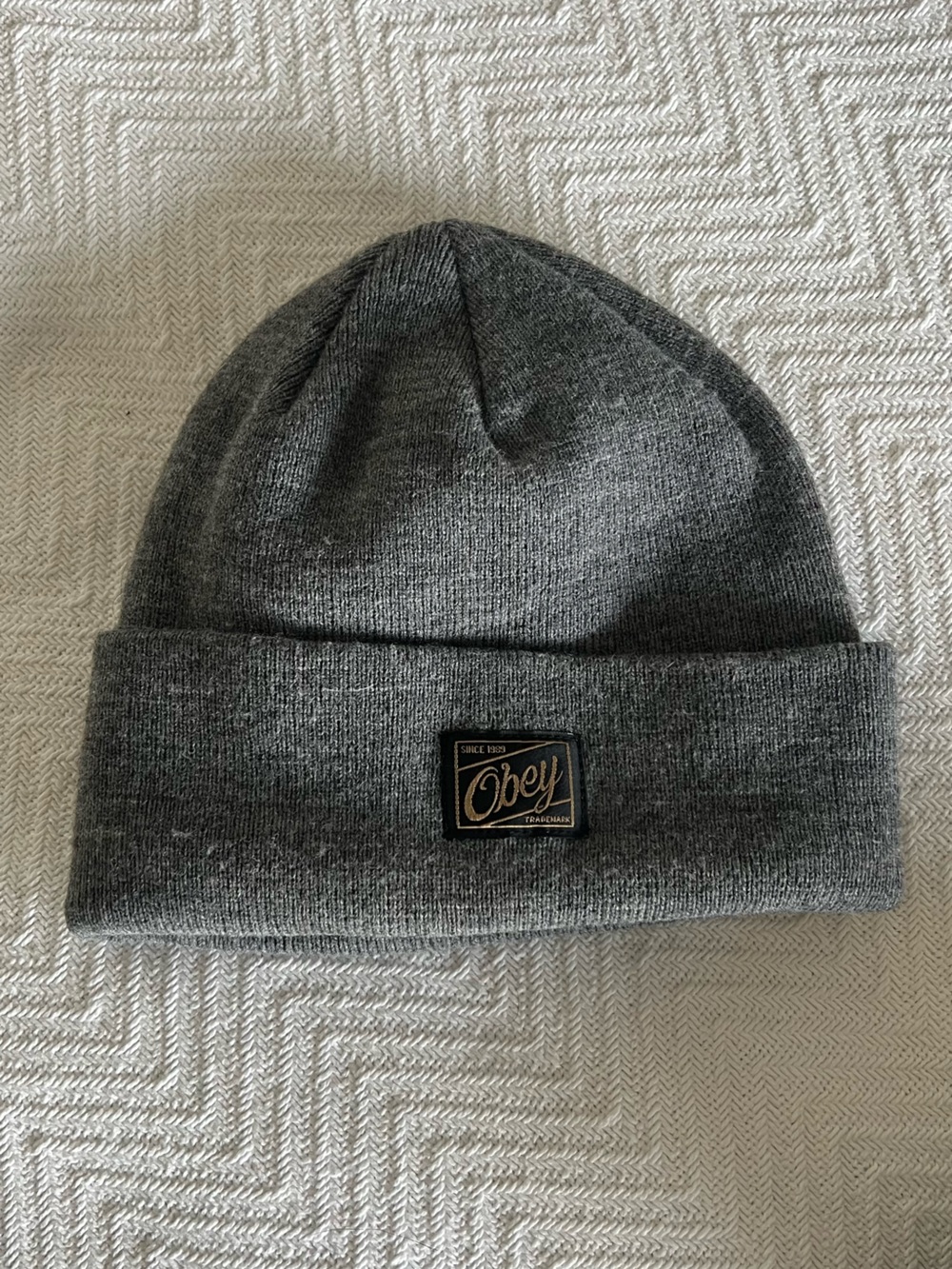 Obey Gray Cuffed Knit Beanie with Branded Patch